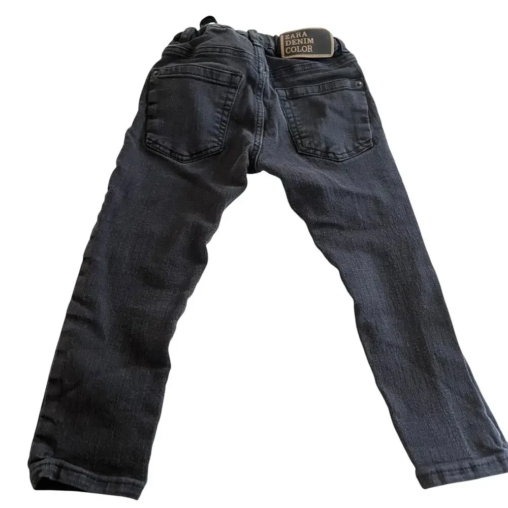 Zara boys black distressed denim streach jeans pants size 2-3